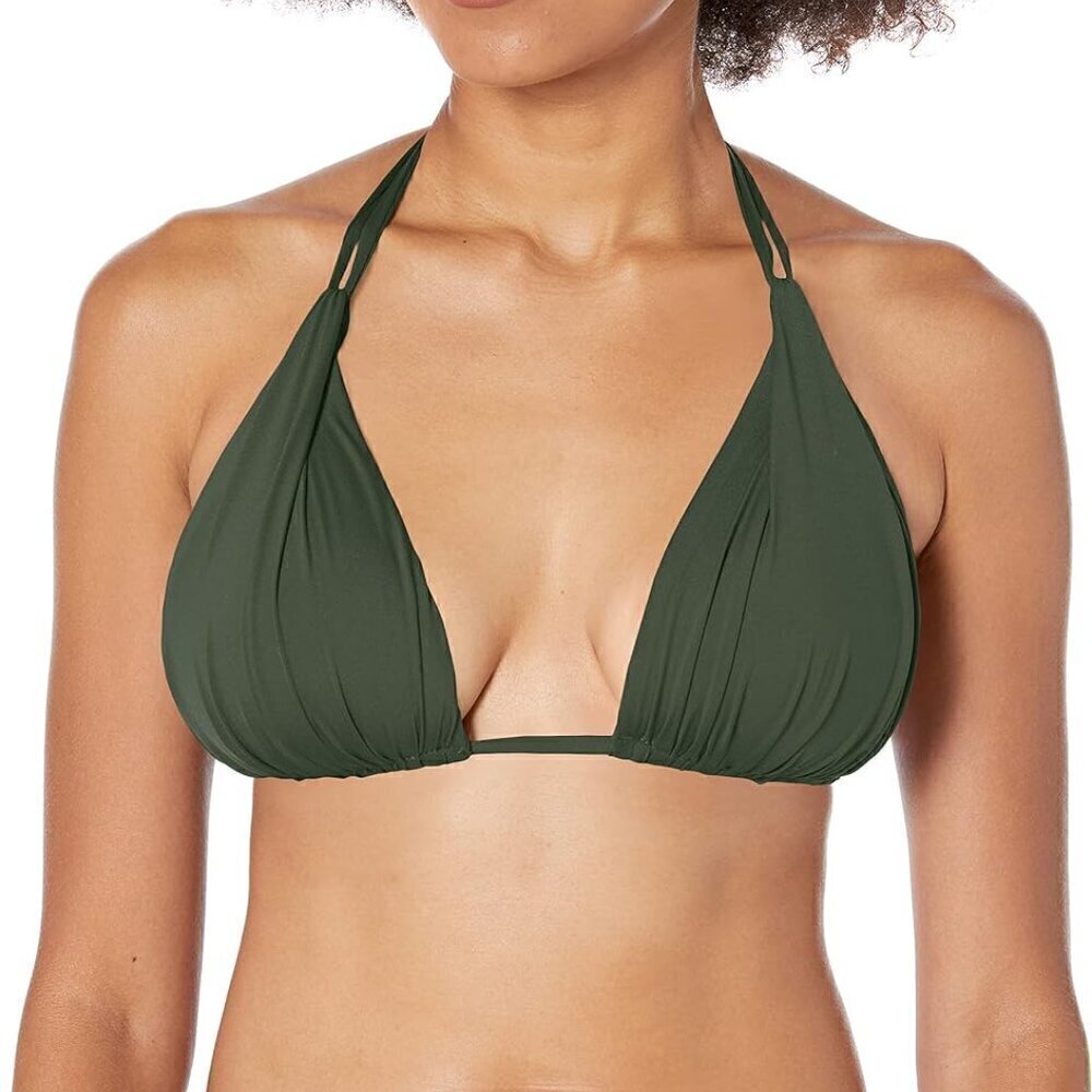 New La Blanca Women's Island Goddess Rouched Halter Bikini Swimsuit Top sz 38DD